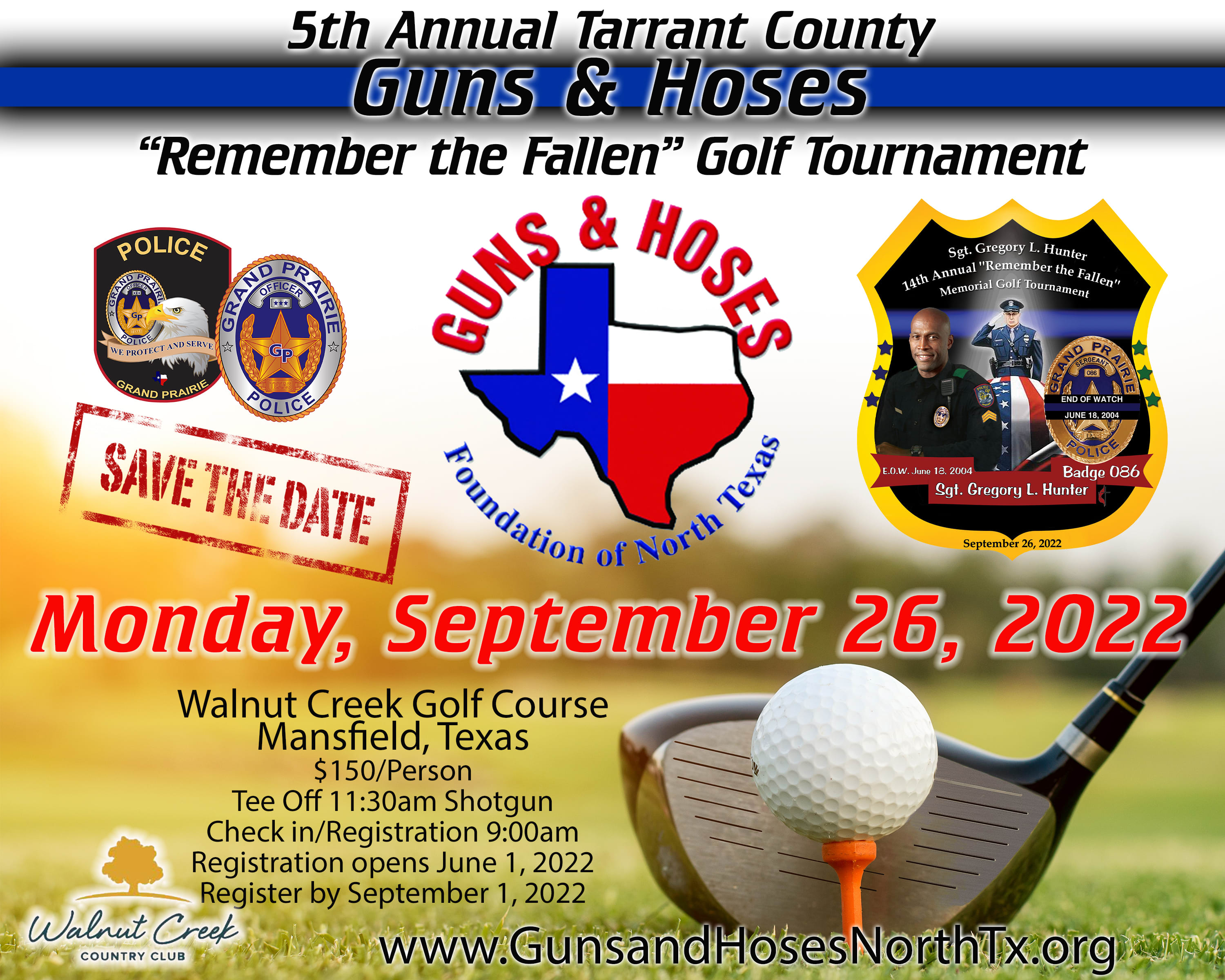 Flier for 5th Annual Tarrant County Guns and Hoses Golf Tournament