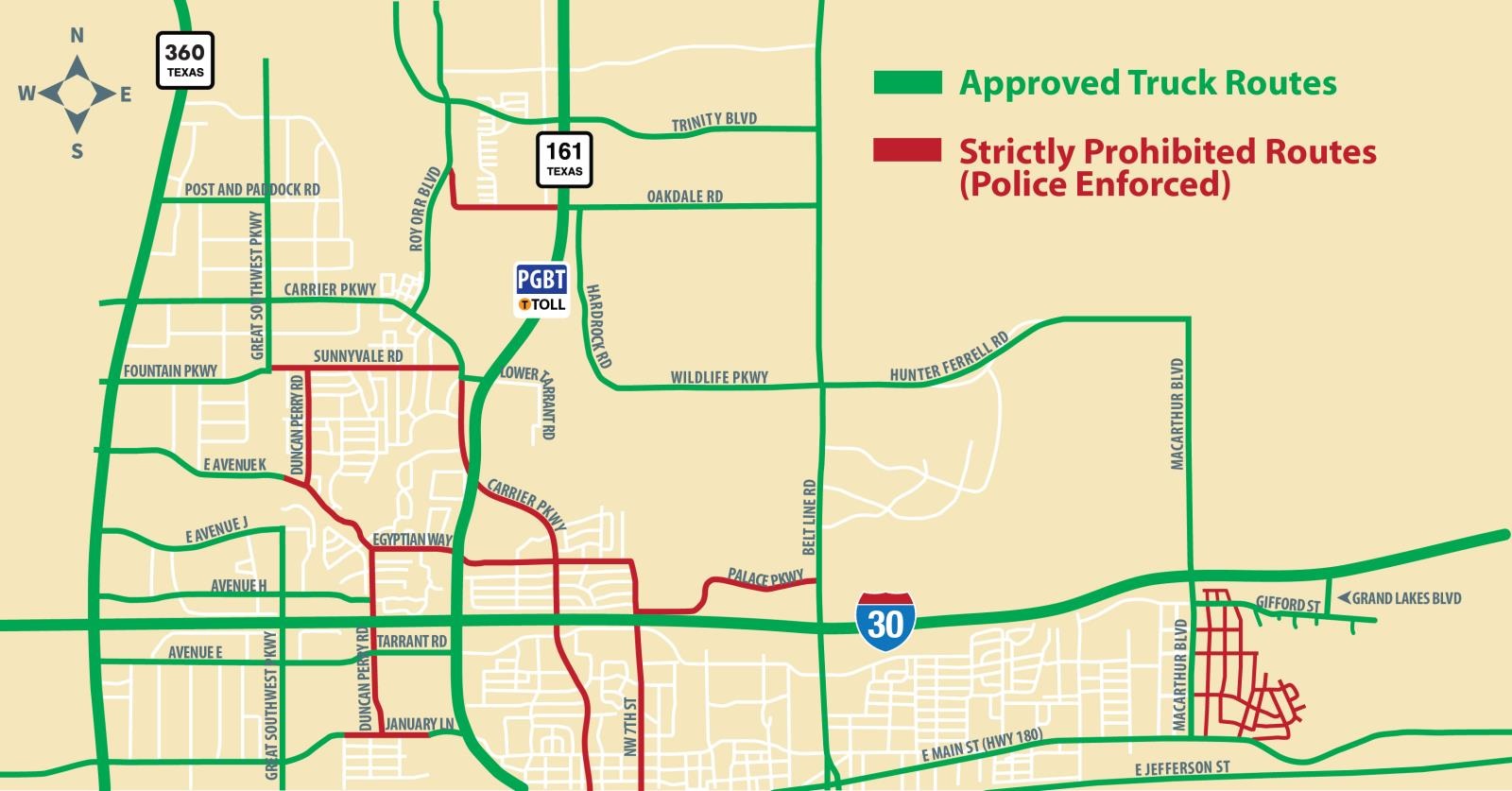 Map of Truck Routes in North Grand Prairie