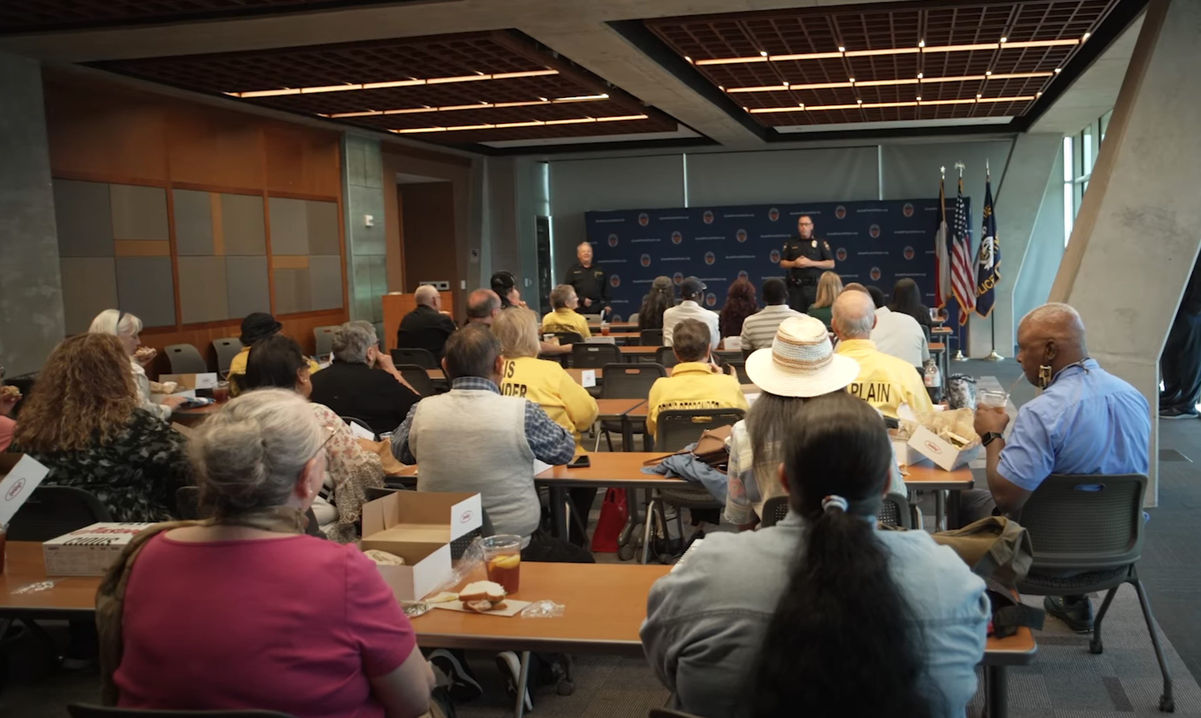 Grand Prairie Police Chief Daniel Scesney speaking at a class 
