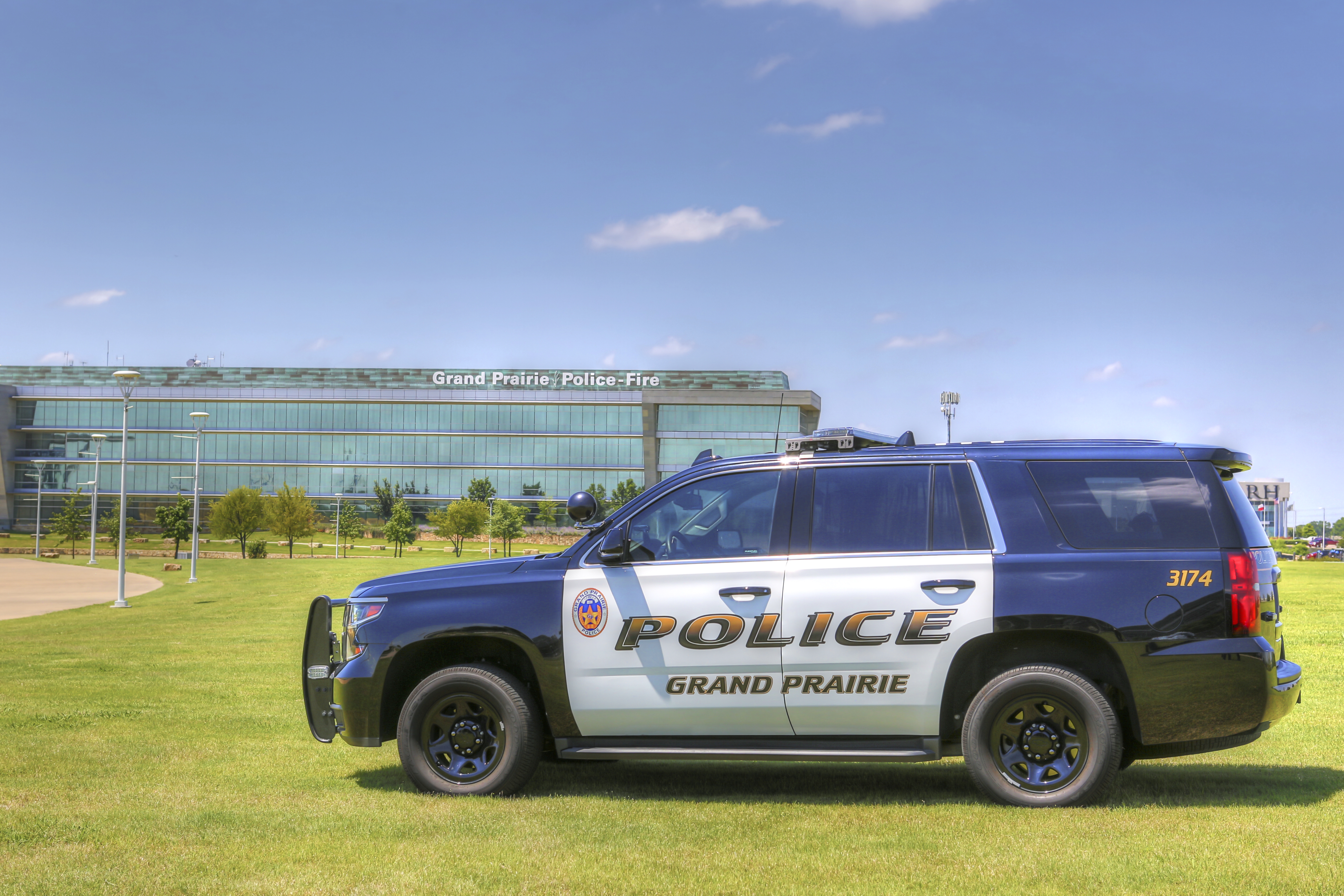 Police car at public safety building
